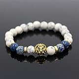ADGJL Armband Perlen, 7 Chakra Natural 8Mm Magnesit Elastischer Armreif Lapislazuli Löwenperlen Beten Rosenkranz Gleichgewicht Energie Yoga Inspiration Charme Schmuck Geschenk Für Männer