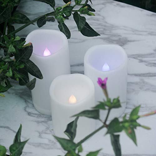 Image of Color Changing Outdoor Flameless Pillar Candles Remote Waterproof Battery Operated Electric LED Candle Set for Gift Home Party Wedding Supplies Garden Halloween Christmas Decoration, 2 Pack, 3 inch x 5 inch