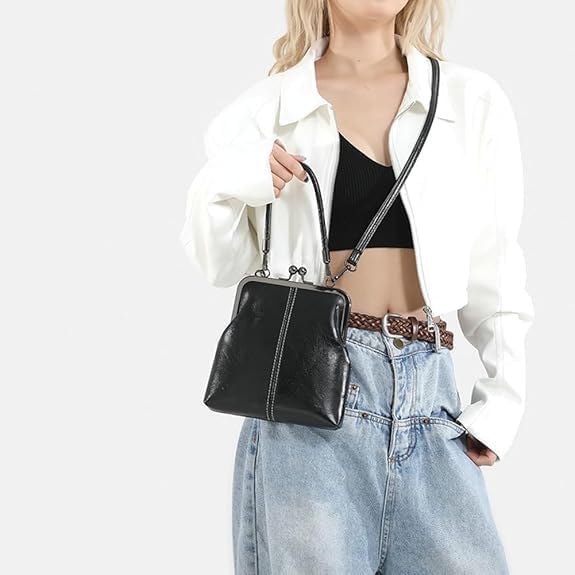 Mini Denim Crossbody Bag For Women,2025 Womens Small Blue Denim Tote Kiss Lock Purse Handbag for Daily Life - Image 2