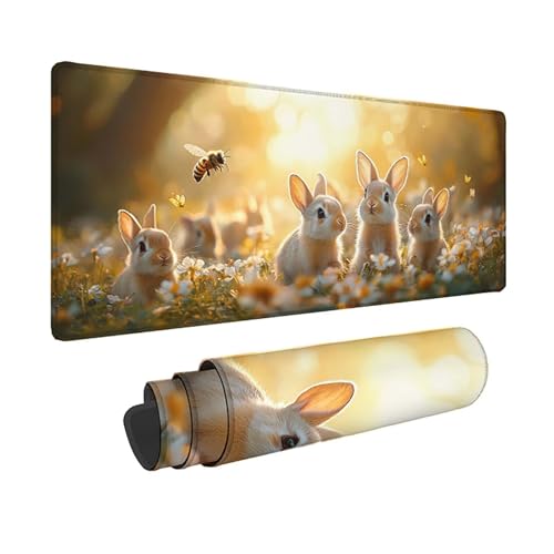 Tapis de souris XXL lapin beige 150x80 cm pour bureau élégant
