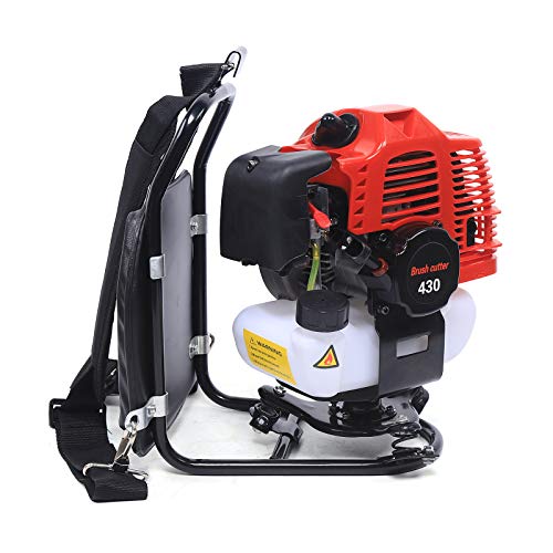 Backpack Brush Cutter, 2-Stroke 1.7HP 43CC Gasoline Knapsack Micro Tiller Single Cylinder Air-Cooled Knapsack Mower with Weed Wheel& 2T Blade Portable Grass Trimmer for Parks, Lawns, Farmlands