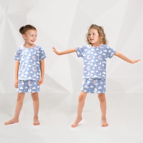 Cute Moon Cloud Pajama Set, Short Sleeve Cotton Sleepwear Nightwear4