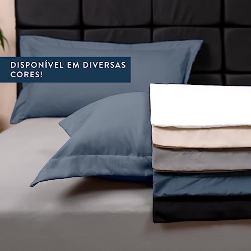 Kit 02 Fronhas Envelope Slim c/ 03 Abas 200 Fios King 90cm x 50cm (Marinho)