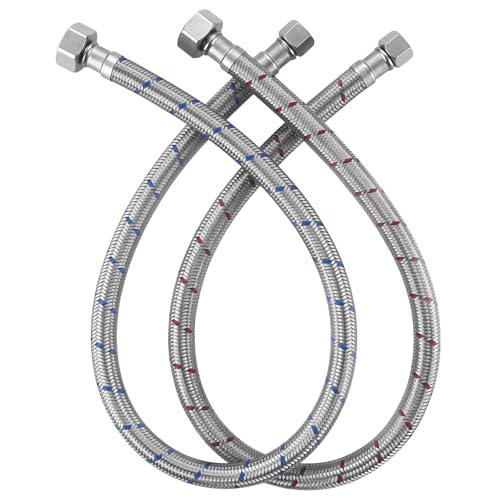 iVIGA 24-Inch Faucet Supply Lines: Braided Stainless Steel Flexible Faucet Hose Connector - 3/8" Compression x 1/2" FIP Water Supply Lines for Bathroom Kitchen Sink Hose Extension 2PCS by IVIGA - Used condition - US$14.98