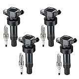 BDFHYK Ignition Coil Pack UF652 and Iridium Spark Plug 93815 Compatible with Hyundai Accent 2012-2020 Hyundai Veloster 2013 Kia Soul Kia Rio Kia Coil Pack Coil for Hyundai 1.6L L4 5C1860 Set of 4