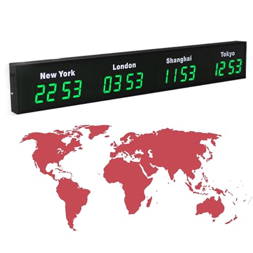 Digital World Time Zone Clock, Large Digital LED Clock Multi Function Display with Remote Control