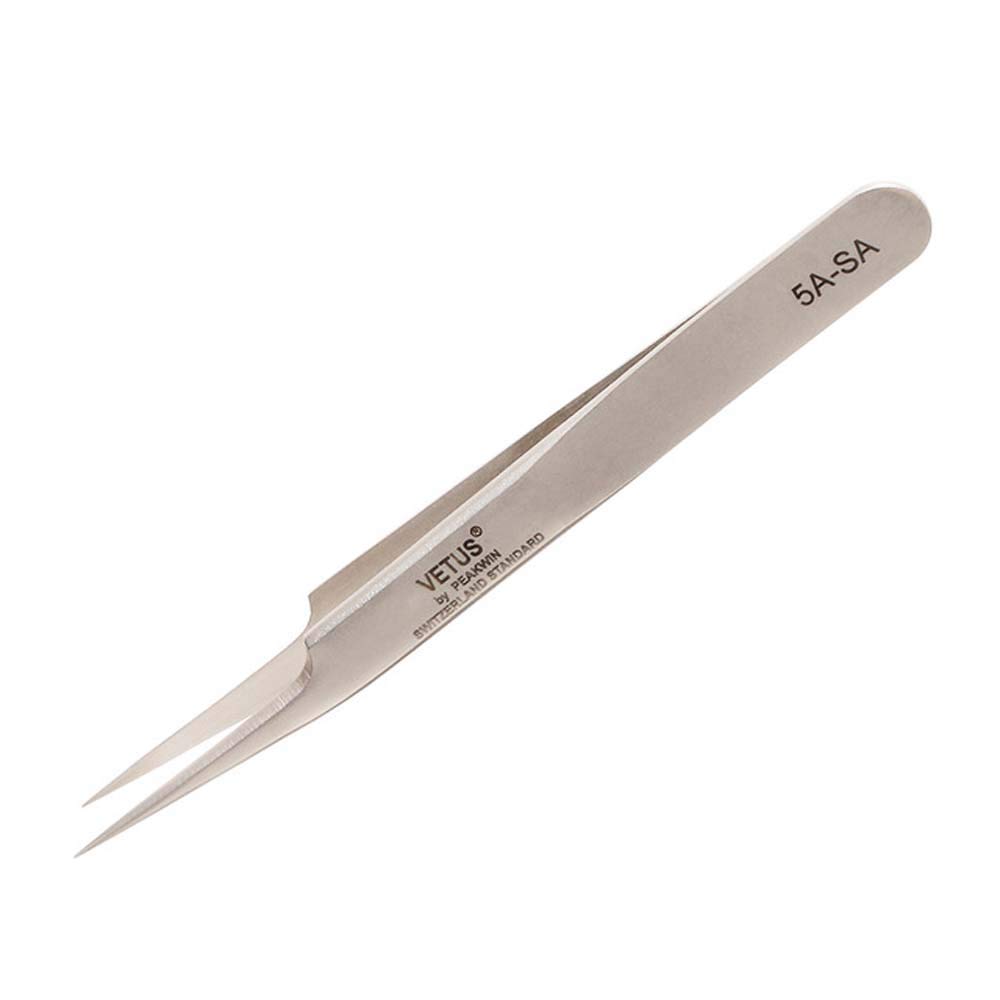 VetusTweezer Stainless Steel Non-magnetic Curved Pointed Tip Precision Eyelash Eyebrow Extensions Lashing Tool (5a-sa)