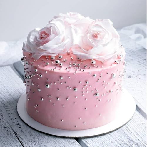 Silver Sprinkles, Edible Pearls for Cake Decorating, 7.8oz Sugar Candy Pearls for Baking, Cookie Decorations & Cupcake Topper, Wedding Shower Party Christmas Supplies (Silver, 4 Sizes Mix)