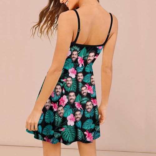 Custom Face Matching Couple Hawaiian Set Beach Dresses Outfit Personalized Shirt Shorts Slip Tropical Floral Sundress Swimsuit Cover Ups Sling Skirt Leopard2