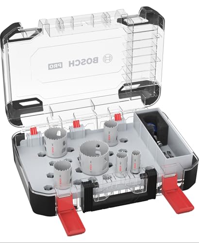 Bosch Lot de 9 scies cloches Pro Multi Material Power Change Plus - Étui transparent (pour bois tendre, cloison sèche, Ø 20-64 mm, accessoires...