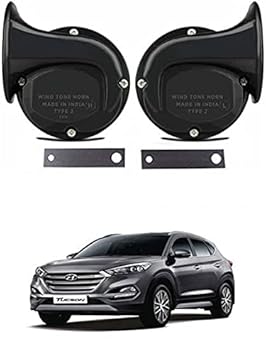 AYW Universal Windtone Jalwa Horn (2 and 4 wheelers), Black color, Heavy plastic body, Set of 2, 12V voltage For Tucson Universal For All Models