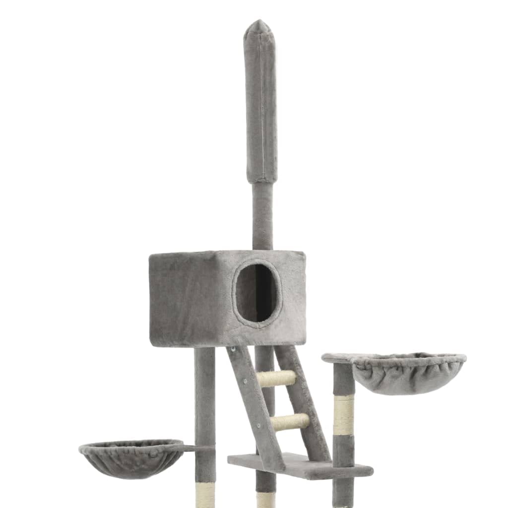 Katzen-Kratzbaum Sisal 230-260 cm Grau mit Kratzmöbel, Kratztonne, Kratzbrett, Plattform, Höhle und Liegefläche für Klettern, Kratzen, Spielen und Ruhen in Wohnung, Balkon, Zimmer