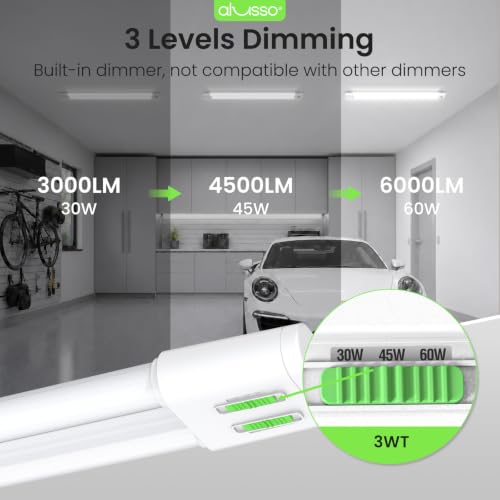 Image of ALUSSO 4FT Linkable LED Shop Lights, 6000LM 30W /45W /60W, 5CCT 2700K /3000K /4000K /5000K /6500K, 120V Integrated Fixture for Garage, Hanging or Surface Mount, 2 Pack