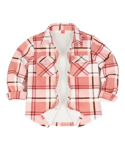 Image of ThCreasa Boys Sherpa Lined Plaid Button Shirt Jacket | Full Thermal Lining, Buffalo Plaid Shacket, Button Down, Family Matching Shirt, Dress Shirt Style, Cozy Winter Fall Outerwear