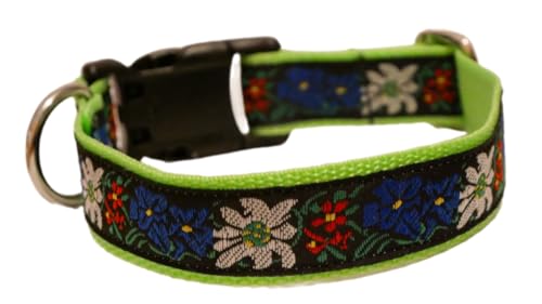 Hundehalsband Hund Halsband Trachten Edelweiß Gr. S M L XL 30 cm bis 44 cm verstellbar 2,5 cm breit in verschiedenen Farben rot grün blau schwarz
