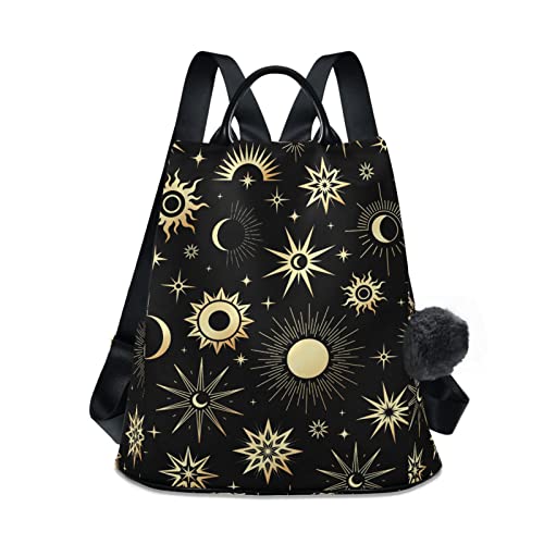 Image of Fustylead Gold Sun Moon and Stars Women Fashion Backpack Purse Travel Ladies College Shoulder Bags