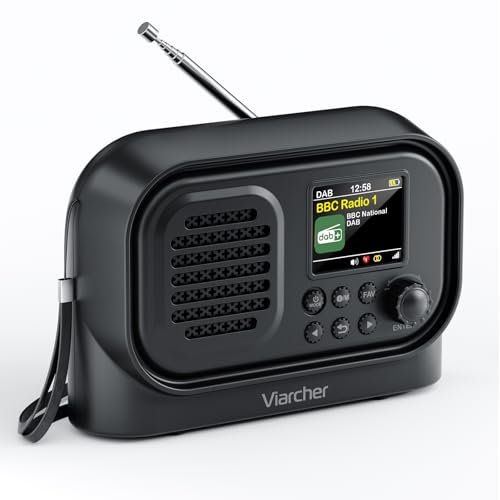 Viarcher Portable DAB/DAB+ & FM Radio with Bluetooth USB Rechargeable Small Digital Radio Dual Alarm Clock Sleep Timer 40 Presets Colour Display