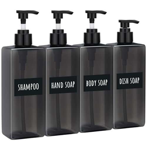 Image of Segbeauty 16.9oz Shampoo Dispenser, 4pcs 500ml Empty Refillable Pump Bottles for Shampoo and Conditioner, Gray Plastic Press Lotion Containers for Bathroom Shower Bottle Conditioner Dispenser