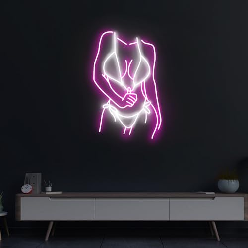 Image of Women Neon Sign 20 inches Bikini Body Led Neon Signs Lady Light for Bedroom, Living Room, Home, Bar Shop Wall Decor Gift (Bikini body-pink /white)
