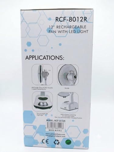 Image of SBE AK-8012R 12 inch Rechargeable Table Fan with LED Light