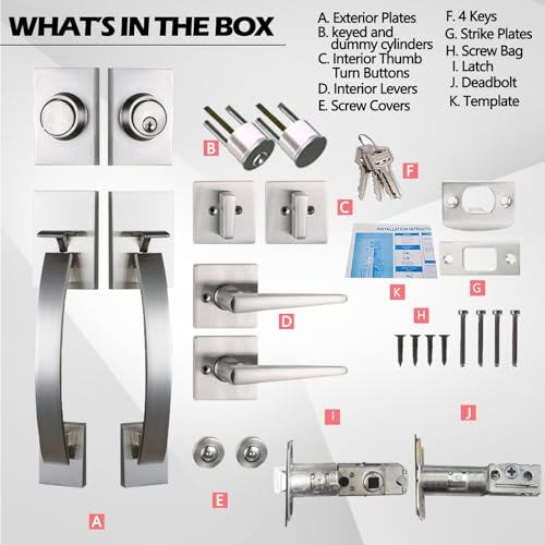 Image of NEWBANG Silver Double Doors Handle Lock Set for Front & Entry Door - Satin Nickel Finish,MDHST2017SN-SET-BR