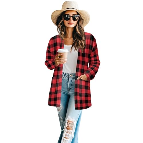 Image of Women's Aztec Open-Front Jacket Lightweight Casual Outerwear Native Western Aztec Pattern & Plaid Houndstooth Print