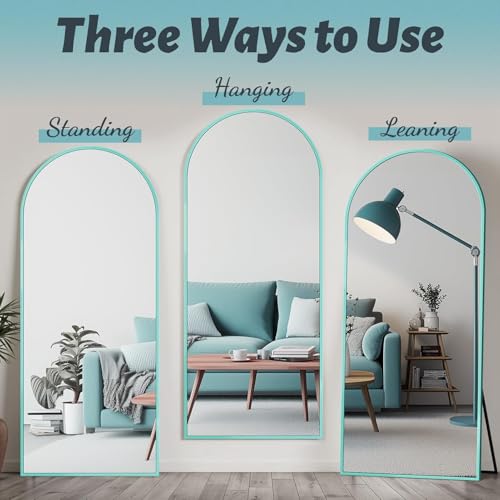 Full Length Mirror, 58"x18" Floor Mirror, Arch Floor Standing Mirrors Freestanding Arch Full Body Mirrors with Stand for Bedroom, Hanging Mounted for Living Room Cloakroom, Blue