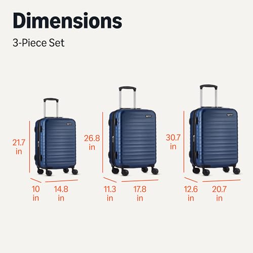 Amazon Basics 3-Piece Luggage Set (21", 26", 30"), Hardshell Suitcases With Wheels, Expandable For Up to 25% More Space, With Scratch-Resistant Surface, Four Multi-directional Wheels, Navy Blue by Amazon Basics - Image 6