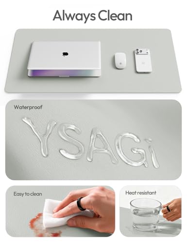 Image of YSAGi Leather Desk Protector, Office Mat, Large Mouse Mat, Non-Slip PU Leather Blotter, Laptop Desk Mat, Waterproof Writing Pad for Office and Home(Light Grey, 63 inch x 17.2 inch)