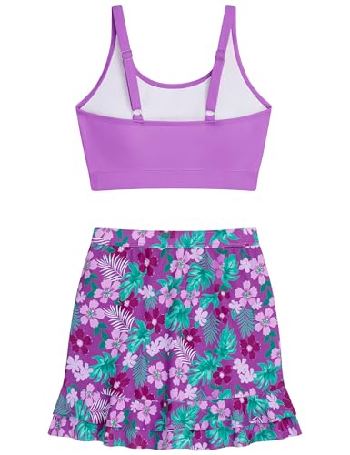 Image of DAXIANG Teens Girls Two Piece Swimsuit Modest Ruffle Skirt Bathing Suit Adjustable Straps Tankini Sets with Padded Size 7-16