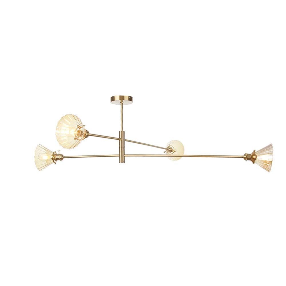 Lustre Spoutnik en laiton et plafonnier vintage ambre 4 lumières