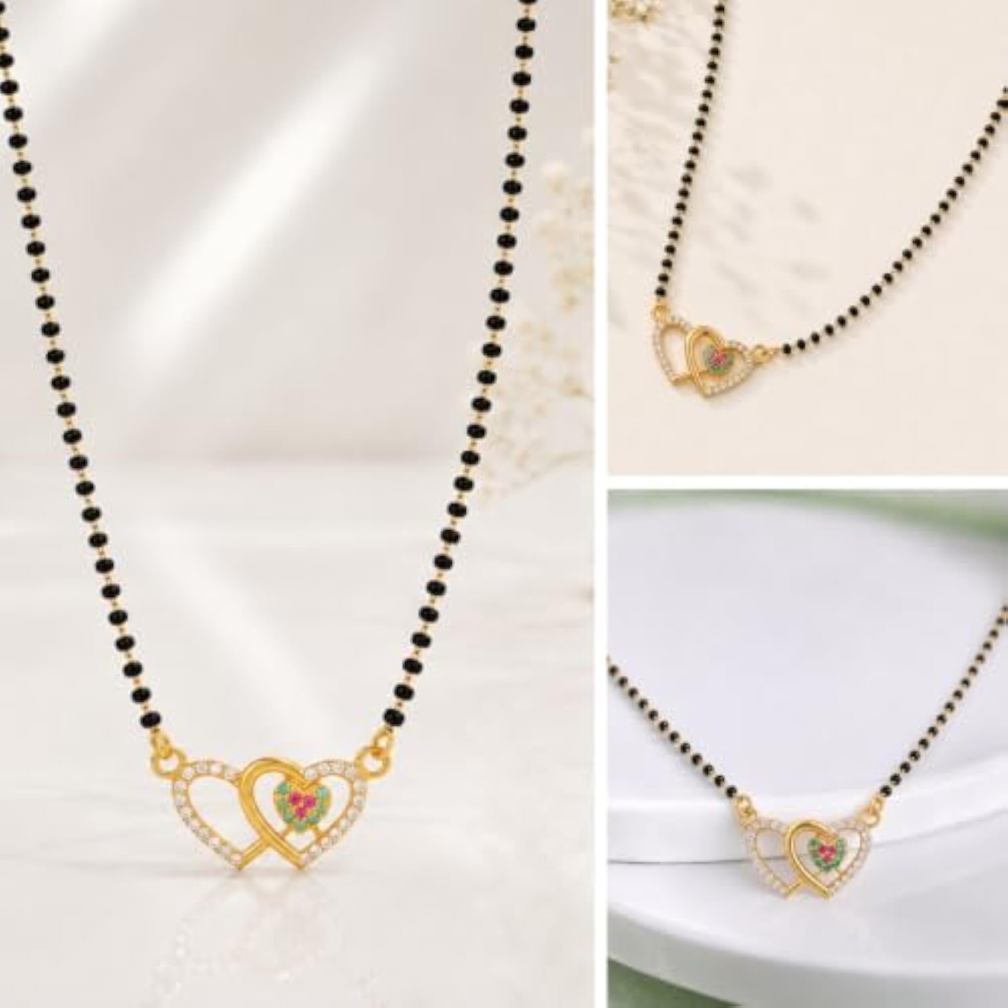 Valentine Heart Micron 18K Plated Beads Mangalsutra