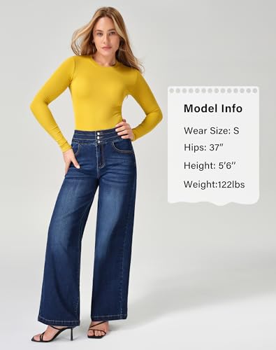 Image of roswear Women's Wide Leg Jeans Casual High Waisted Stretch Baggy Loose Denim Pants