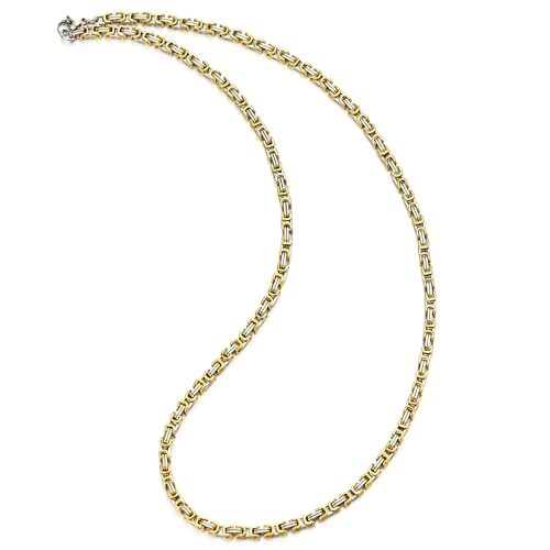 Collier maille byzantine homme acier inoxydable tressé argent et or chaîne 60 cm