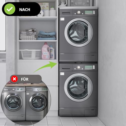 Vonia Zwischenbaurahmen Schwarz für Waschmaschine und Trockner – Stapelkit mit ausziehbarem Handtuchhalter – Metall, 60 x 54 x 7,5 cm – Tragkraft bis 100 kg