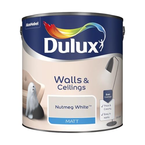 Nutmeg White Walls & Ceilings Matt Emulsion Paint 2.5L – Smooth Creamy Finish, Quick Dry, Low VOC, Easy Application for Interior Walls & Ceilings