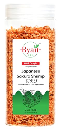 Byait Dried Japanese Sakura Shrimp 2 Oz, Wild-Caught Baby Shrimp for Ramen Toppings, Seafood Soups, and...