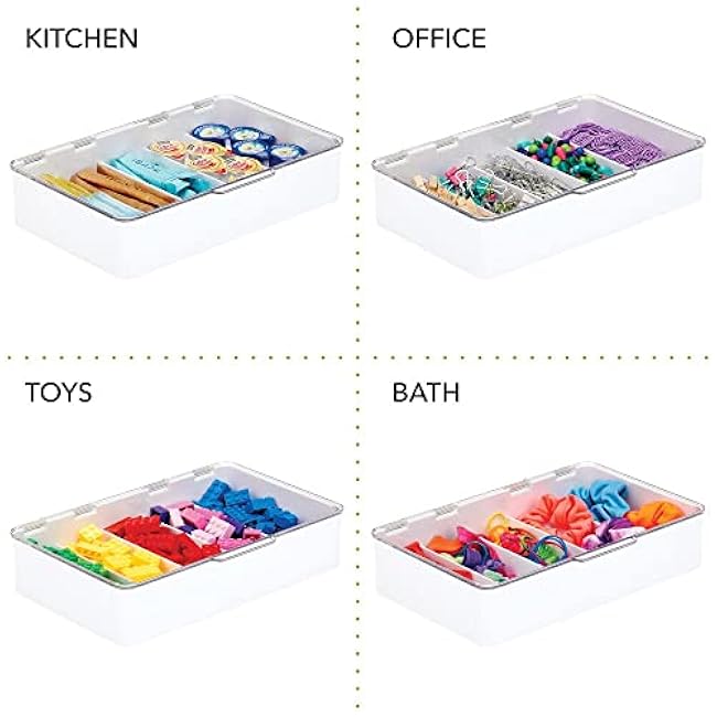 mDesign Plastic Stackable Eyeglass Case Storage Organizer with Hinged Lid for Unisex Sunglasses, Reading Glasses, Fashion Eye Wear, Protective Glasses, 5 Sections, Ligne Collection - White