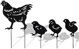 Betinyar 4Pcs Chicken Yard Art Metal Stakes, Garden Insert Hen Sculpture Ornament, Metal Chicken Shape Statue, Chicken Family Lawn Silhouette Garden Art (Black)