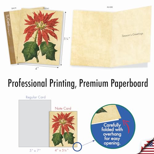 Image of The Best Card Company - 10 Holiday Note Cards for Christmas - Festive Bulk Assortment, Boxed Notecards with Envelopes (4 x 5.12 Inch) - Poinsettia Season M9628XSG