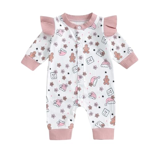 Newborn Baby Girl Long Sleeve Print Ruffle Oversized Bubble Romper Button Jumpsuit One Piece Outfit Fall Clothes