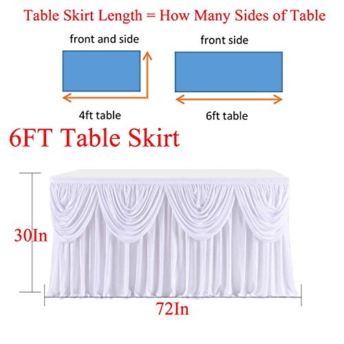 White Tutu Table Skirts For Rectangle Tables 6Ft Draped Pleated Table Skirt Polyester Tablecloth For Birthday Party Banquet Wedding Baby Shower Table Decorations #TOP3