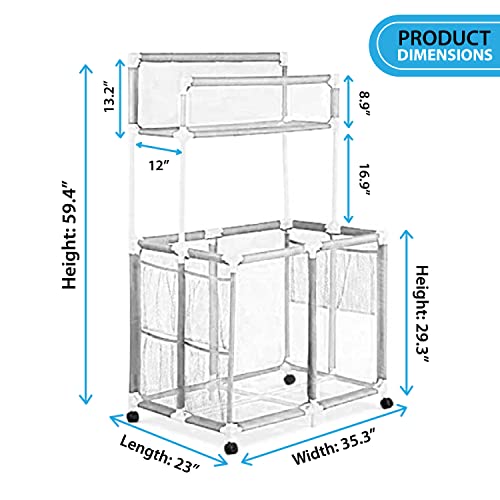 Essentially Yours Pool Storage Equipment Organizer Holder - Noodles, Toys, Balls And Floats Mesh Rolling Double Decker Bin, Large With Noodle Holder, (35.3" W X 23" L X 59.4" H), White Style 561935 #TOP2