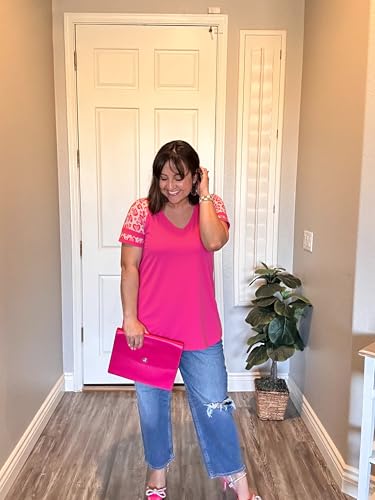 Image of CARCOS Womens Plus Size Tops Short Sleeve Shirts V Neck Tunic Floral /Tie Dye /Solid Summer Tees XL-5X