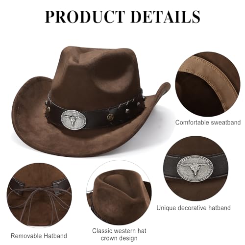 Image of Cowboy Hat for Men Women Suede Western Leather Cowgirl Hats Uniex Hat