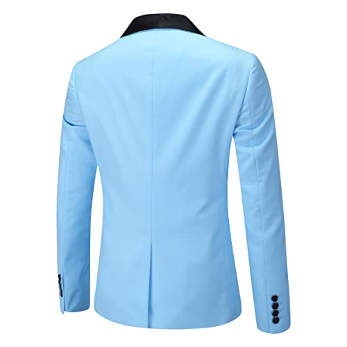 Boyland Men’s 3 Pieces Suit Shawl Lapel Tuxedo Suits One Button Tux Jacket Vest Trousers Dinner Wedding Sky Blue #TOP2
