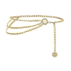 Multilayer Alloy Waist Chain S Size Body Chain for Women Golden Waist Belt Pendant Belly Chain Adjustable Body Harness for Jeans Dresses – Gold Style 1