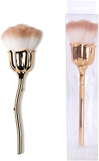 AKOAK 1 Pack Rose Flower Design Nail Art Cleaner Brush Multifunctional Blush Brush Powder Brush, Beauty Manicure Tool Gel Nail Care Accessories (Light brown+Gold)