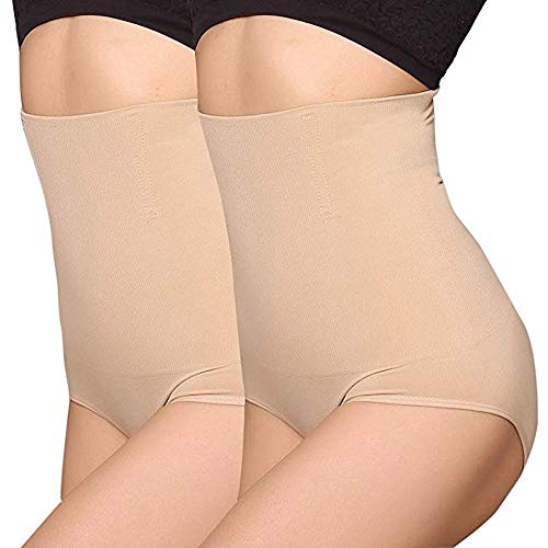 ANGOOL – Culotte a vita alta modellante, effetto snellente per la pancia e push up per i glutei 2 pezzi di colore beige. M