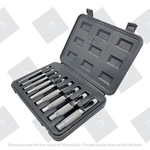 Image of A.D. International 9-Piece Leather Hole Punch Set for Watch Bands, Belts, and DIY Leather Crafting - Round Hollow Cutting Tools for Precision Work